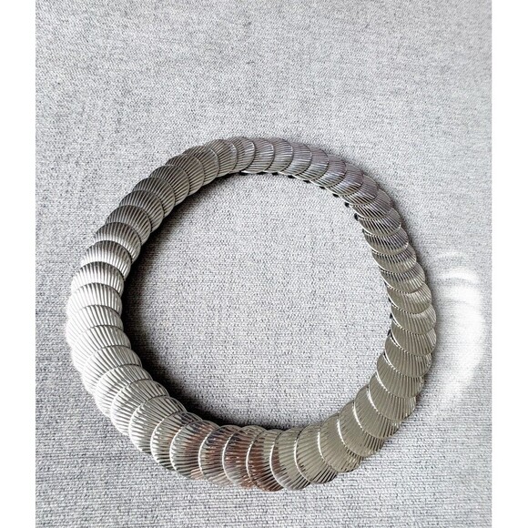 Vintage Art Deco Silver Scallop Seashell Scale Stretch Belt Statement Elastic main image 6